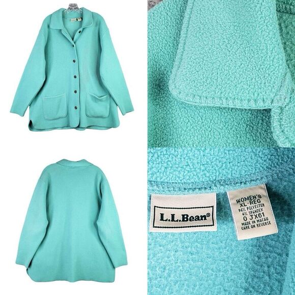 LL Bean Jacket Women’s Coat Teal Green Size XL Collared Button Up Polyester - Picture 1 of 9